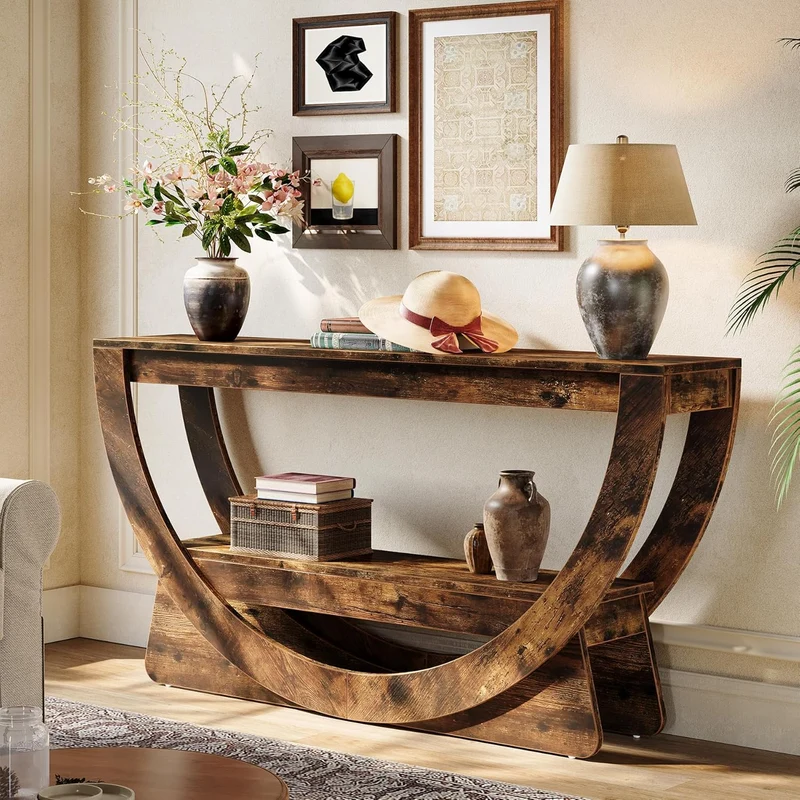 Tribesigns Table Console 160 cm, Industrielle Table d'entrée à Deux Fermier avec étagères de Rangement
