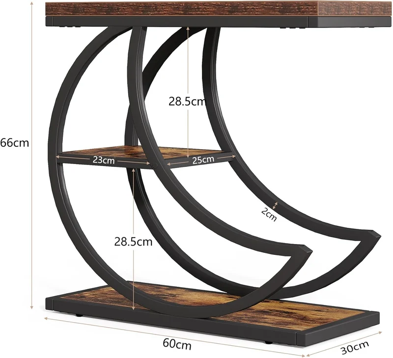 Tribesigns Petite table d'appoint en forme de lune en métal, Table de chevet étroite en bois