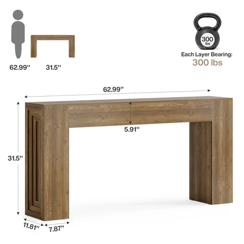 Tribesigns Table console 160 cm, Table de canapé rustique Table de couloir avec pieds robustes