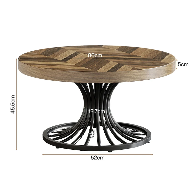 Tribesigns Table basse, Table centrale circulaire de ferme de 80 cm avec piédestal élégant