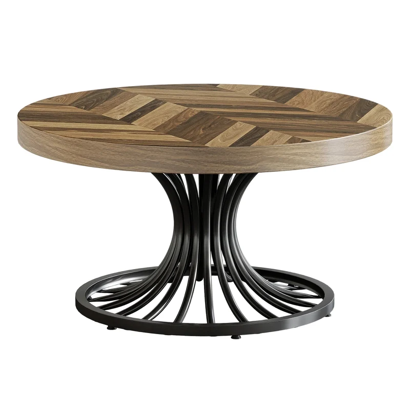 Tribesigns Table basse, Table centrale circulaire de ferme de 80 cm avec piédestal élégant