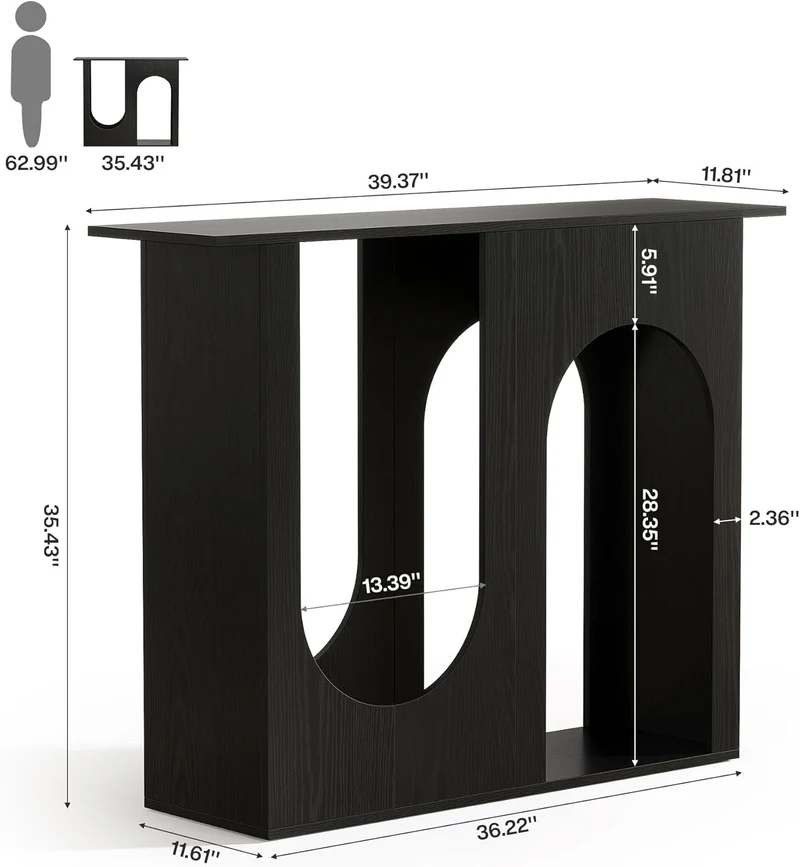 Tribesigns Table basse noire de 90 cm, Console étroite à placer derrière le canapé au design incurvé