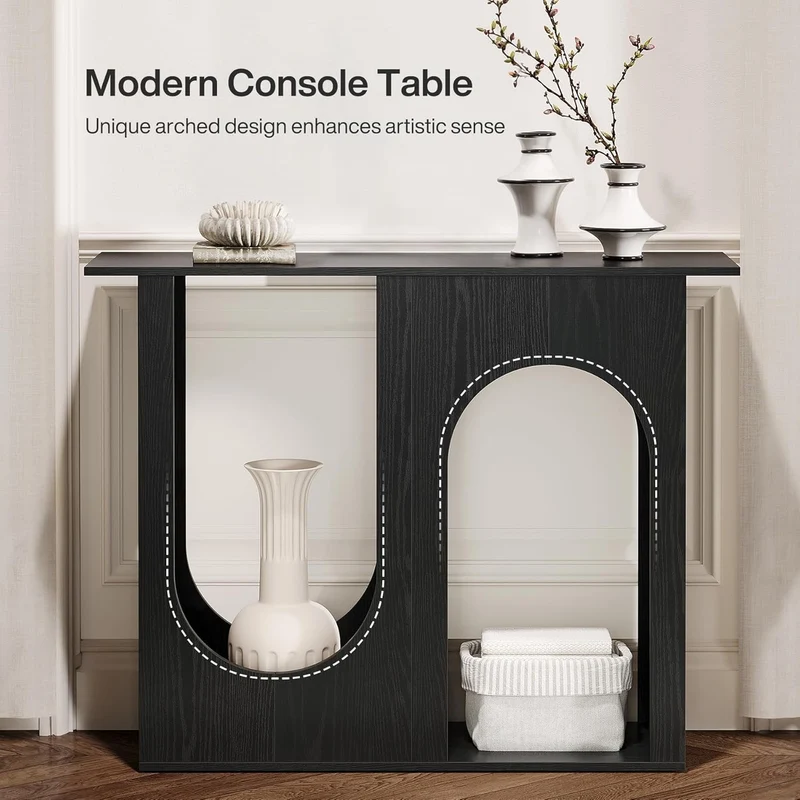 Tribesigns Table basse noire de 90 cm, Console étroite à placer derrière le canapé au design incurvé