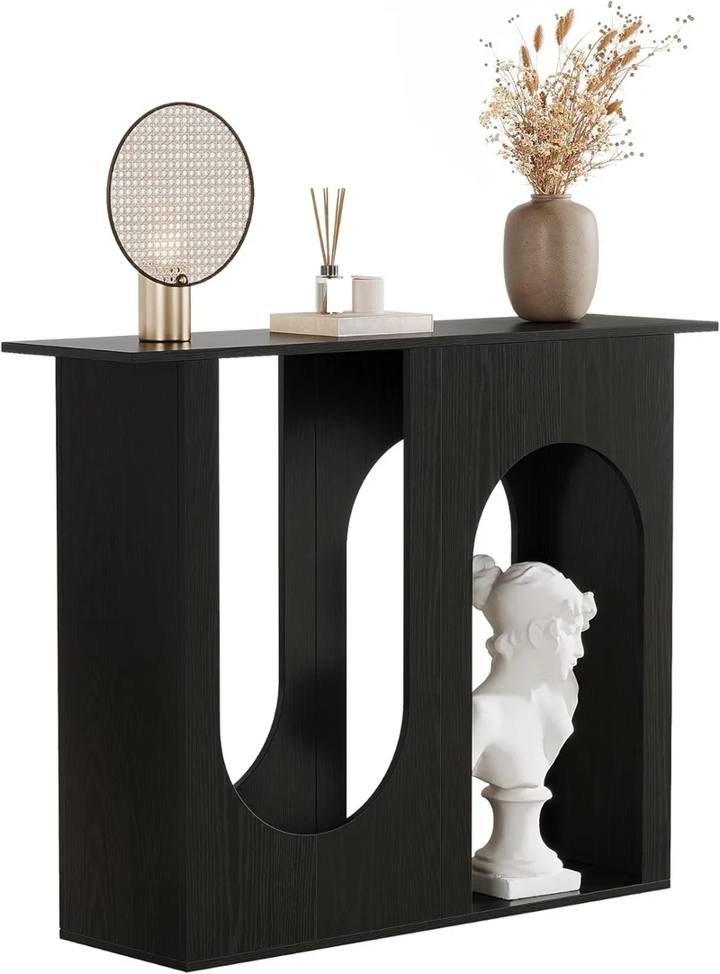 Tribesigns Table basse noire de 90 cm, Console étroite à placer derrière le canapé au design incurvé