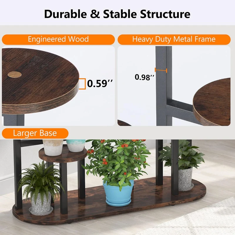 Étagère à Plantes Multifonction, Support pour 11 Pots de Jardinage Rustique