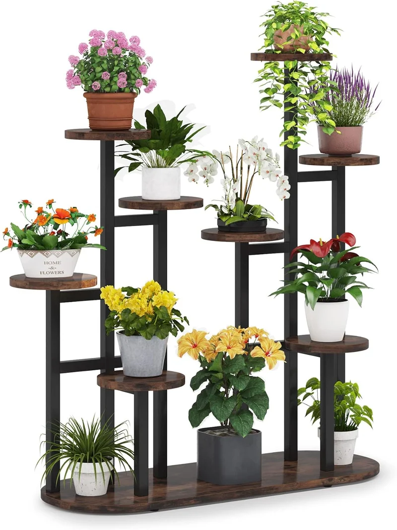 Étagère à Plantes Multifonction, Support pour 11 Pots de Jardinage Rustique