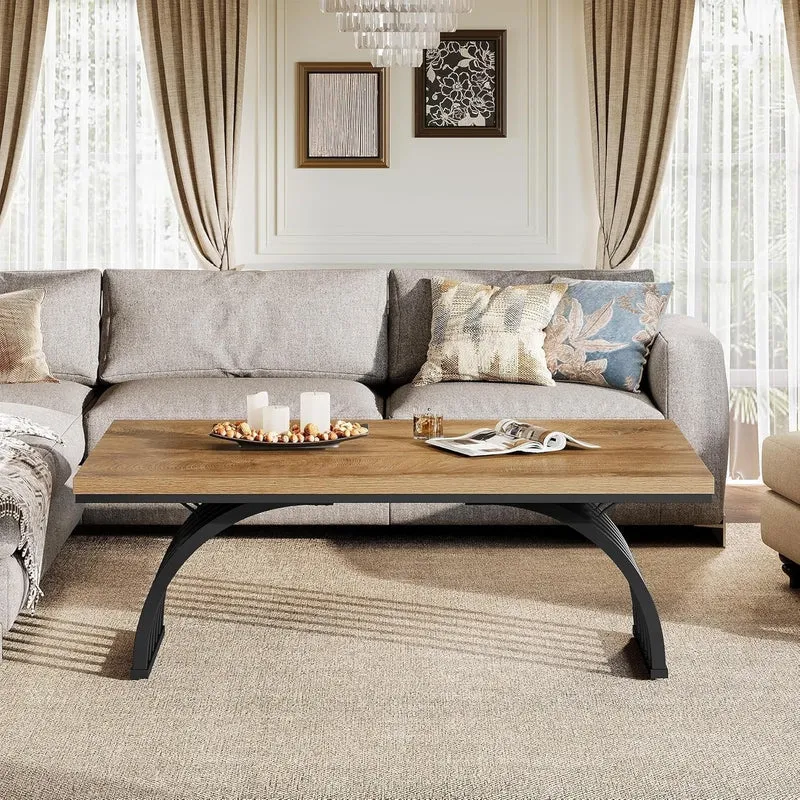 Tribesigns Table basse 120 cm, Table basse industrielle avec pieds en métal Table d'appoint moderne en bois