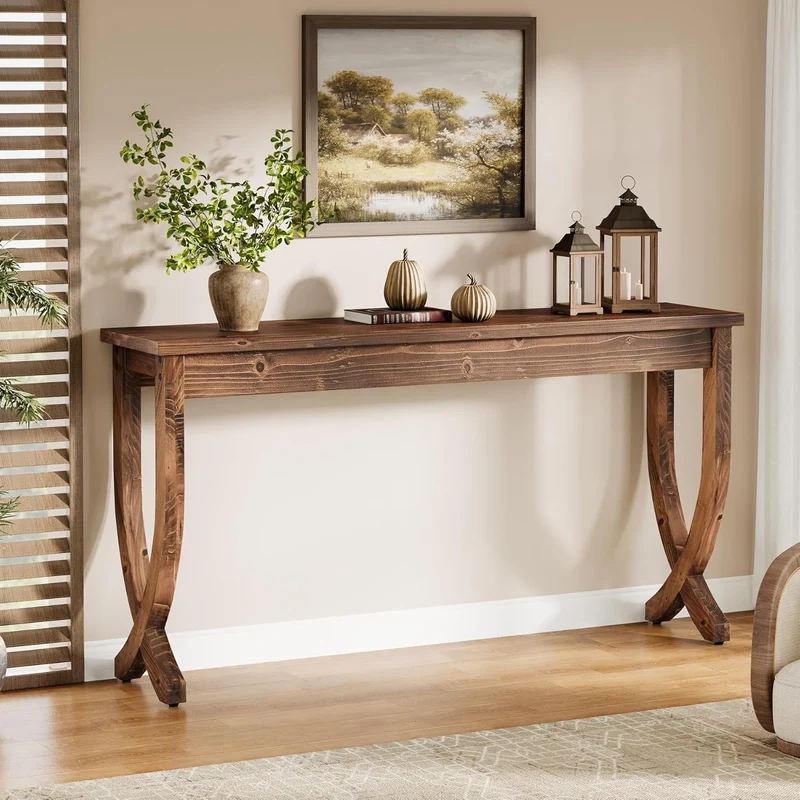 TRIBEWOOD Console en bois massif 160 cm, Table d'entrée de style ferme longue table basse pour salon