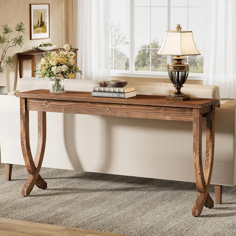 TRIBEWOOD Console en bois massif 160 cm, Table d'entrée de style ferme longue table basse pour salon