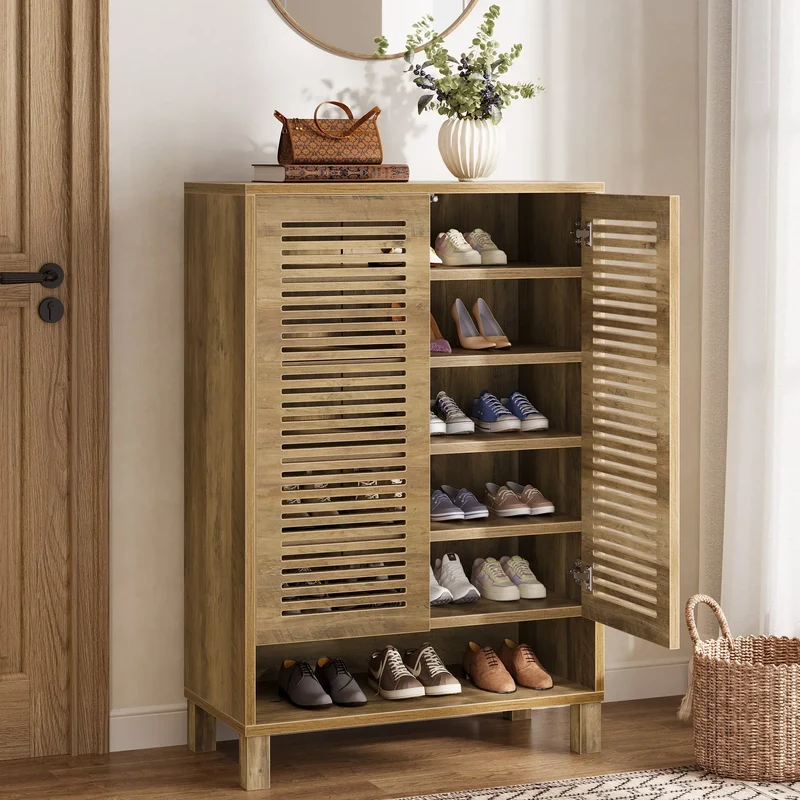 Tribesigns Meuble à chaussures à 7 niveaux, étagère à chaussures avec portes à persiennes ventilées