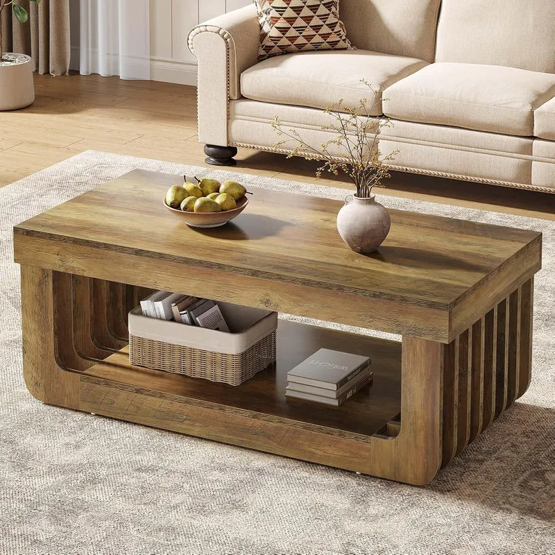 Tribesigns Table basse rustique à 2 niveaux de 120 cm et espace de rangement