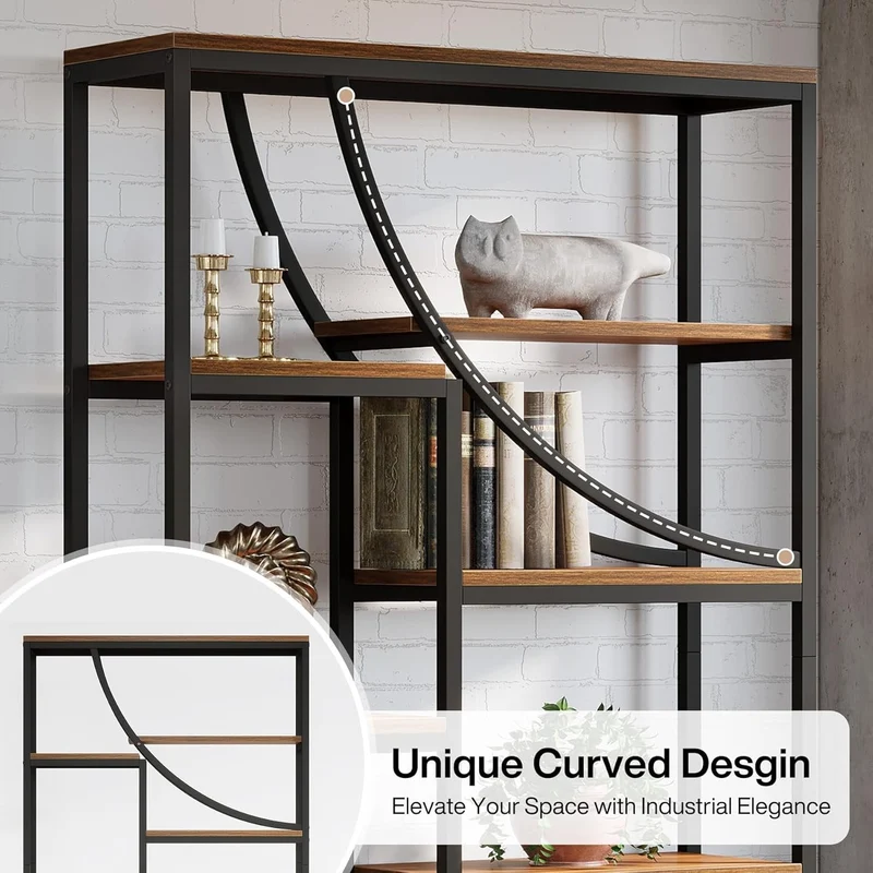 Tribesigns Bibliothèque de style industriel de 180 cm, Étagère métallique à 9 niveaux avec design géométrique