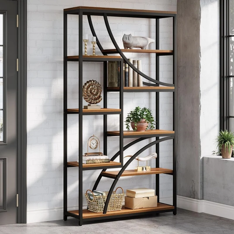 Tribesigns Bibliothèque de style industriel de 180 cm, Étagère métallique à 9 niveaux avec design géométrique