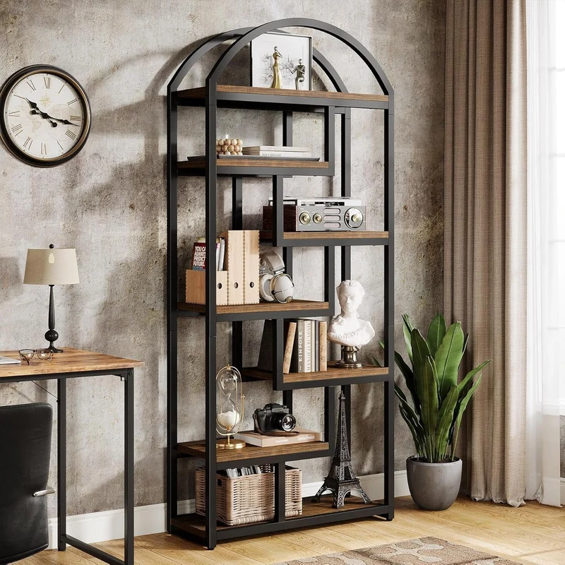 Tribesigns Bibliothèque de style industriel de 180 cm, Étagère autoportante à 7 niveaux avec cadre en métal