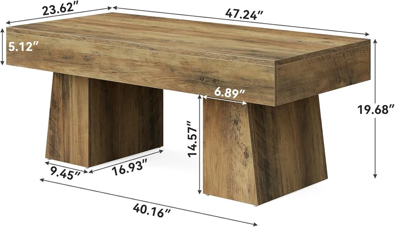 Tribesigns Table basse Hofhaus 120 cm, Table de campagne solide avec cadre robuste