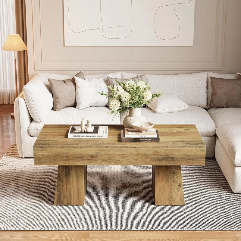 Tribesigns Table basse Hofhaus 120 cm, Table de campagne solide avec cadre robuste