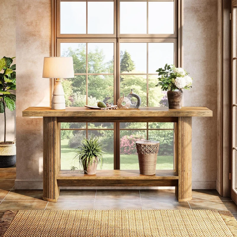Tribesigns Console de style maison de campagne de 140 cm, Table étroite pour couloir et canapé