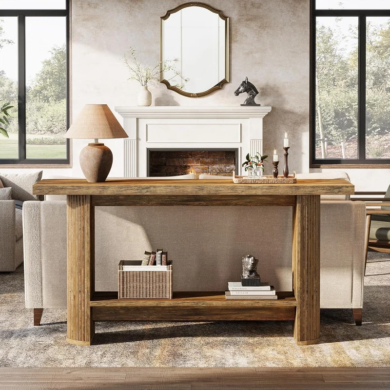 Tribesigns Console de style maison de campagne de 140 cm, Table étroite pour couloir et canapé