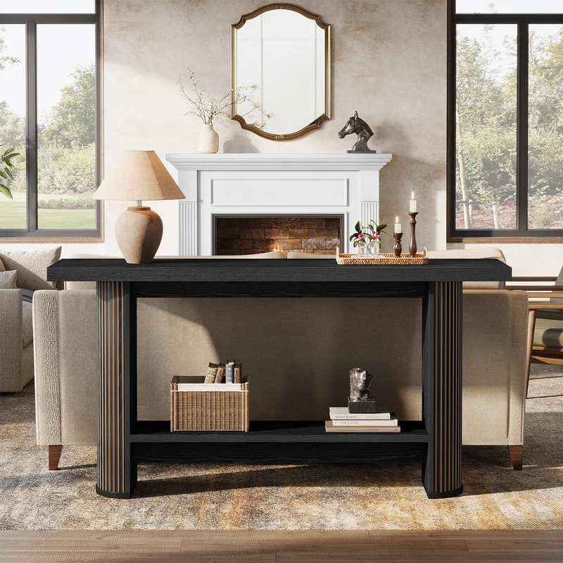 Tribesigns Console de style maison de campagne de 140 cm, Table étroite pour couloir et canapé