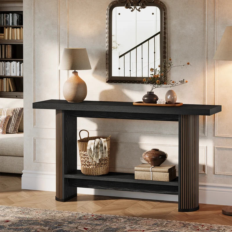 Tribesigns Console de style maison de campagne de 140 cm, Table étroite pour couloir et canapé