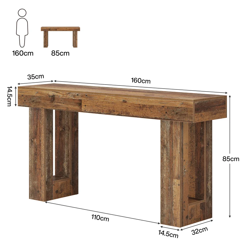 Tribesigns Table console de 160 cm, Table d'entrée de style ferme en bois