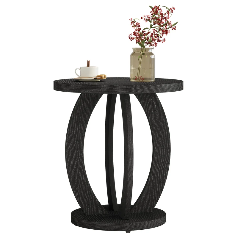 Tribesigns Table d'appoint de style campagnard de 50 cm avec plateau rond et rangement Brun rustique