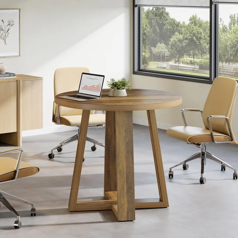 Tribesigns Table de conférence ronde de 80 cm, Bureau de style maison de campagne pour 2 à 4 personnes