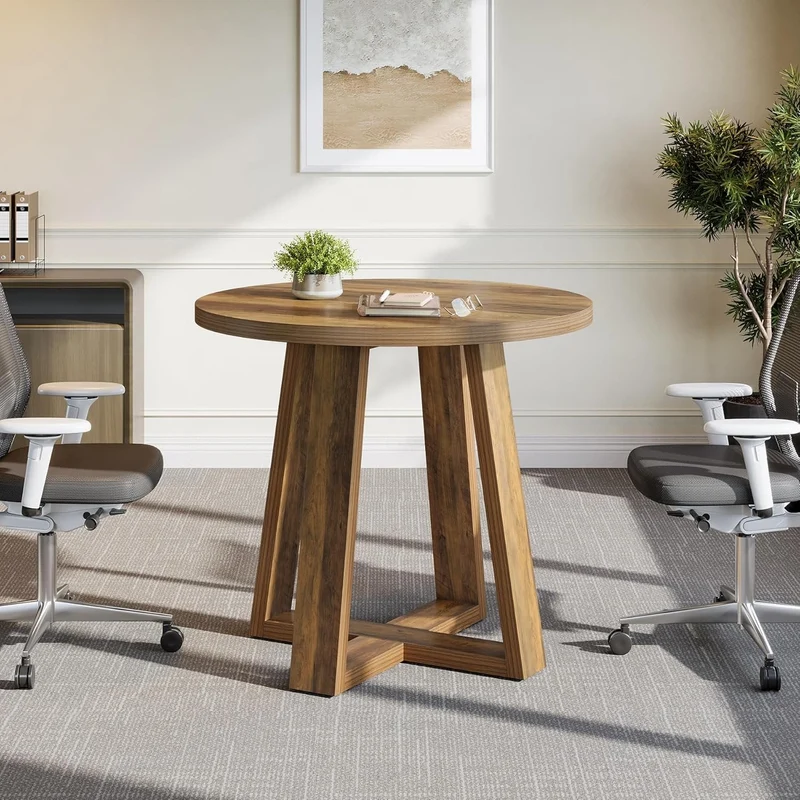 Tribesigns Table de conférence ronde de 80 cm, Bureau de style maison de campagne pour 2 à 4 personnes