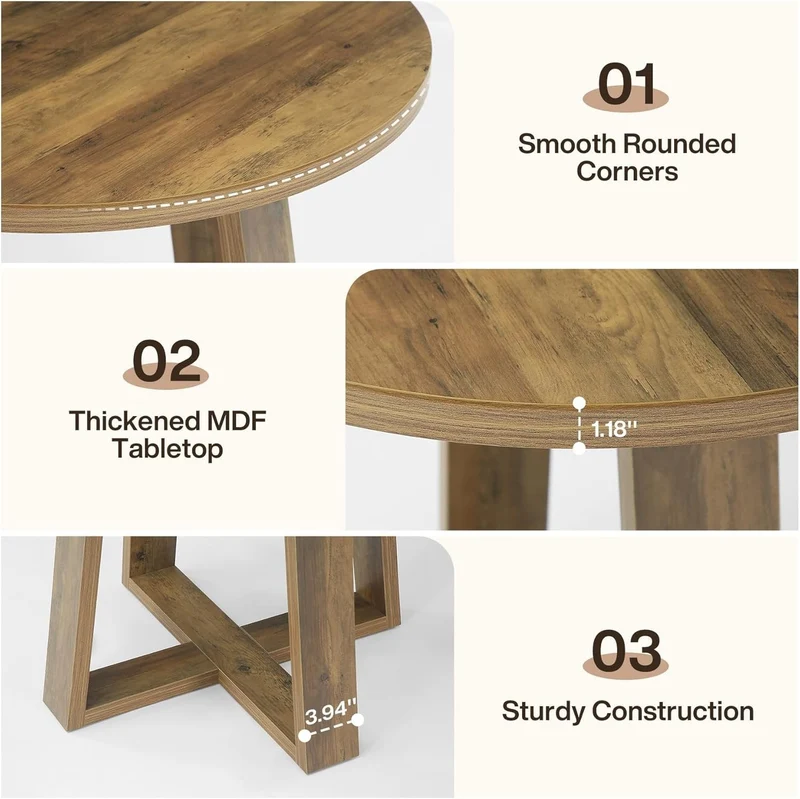 Tribesigns Table de conférence ronde de 80 cm, Bureau de style maison de campagne pour 2 à 4 personnes