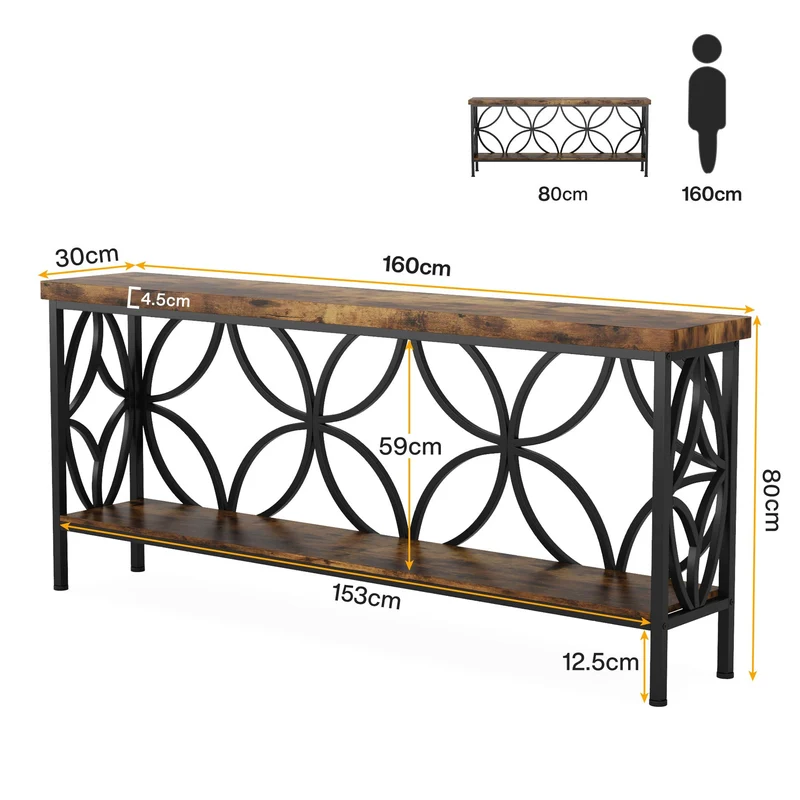 Tribesigns Console à 2 niveaux 160 cm, Table de canapé industrielle derrière le canapé