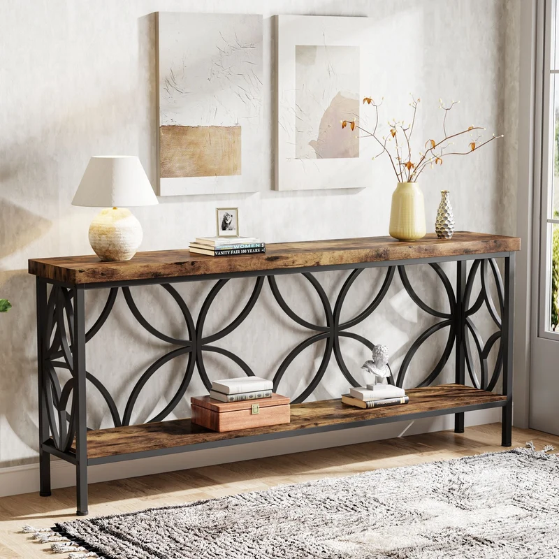 Tribesigns Console à 2 niveaux 160 cm, Table de canapé industrielle derrière le canapé