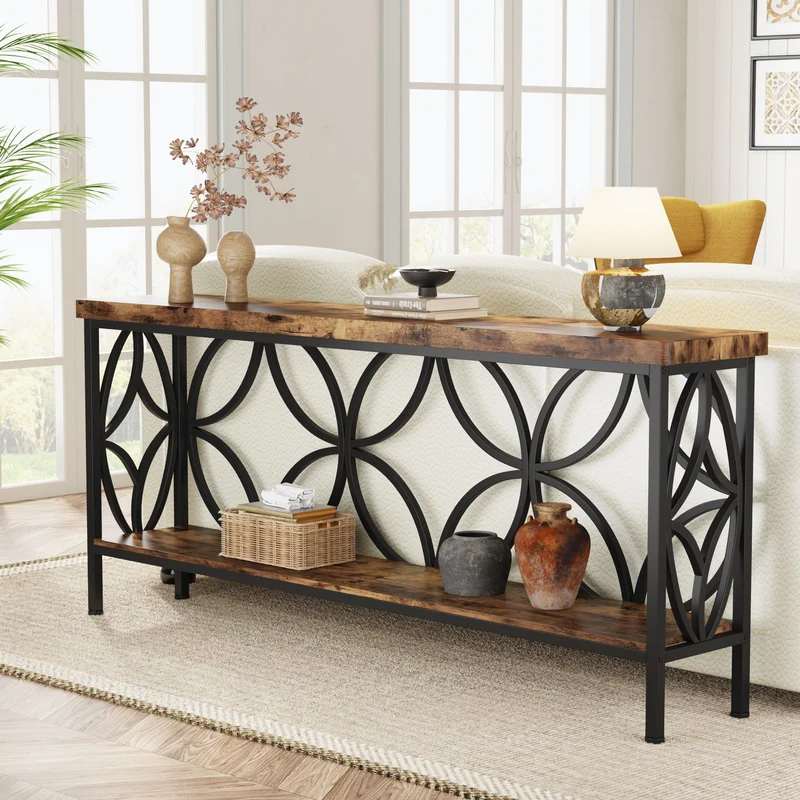 Tribesigns Console à 2 niveaux 160 cm, Table de canapé industrielle derrière le canapé