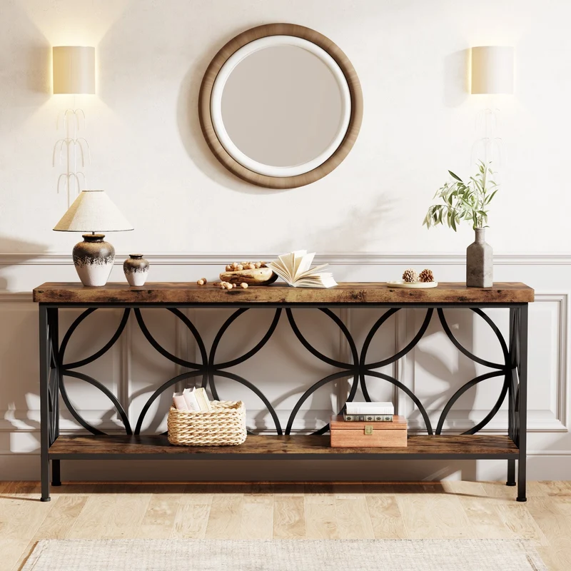 Tribesigns Console à 2 niveaux 160 cm, Table de canapé industrielle derrière le canapé