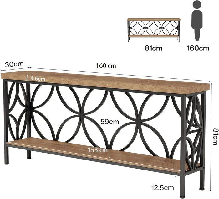 Tribesigns Console à 2 niveaux 160 cm, Table de canapé industrielle derrière le canapé