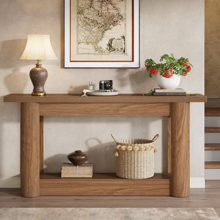 Tribesigns Table console de 160 cm, Table de canapé de ferme à 2 niveaux pour l'entrée