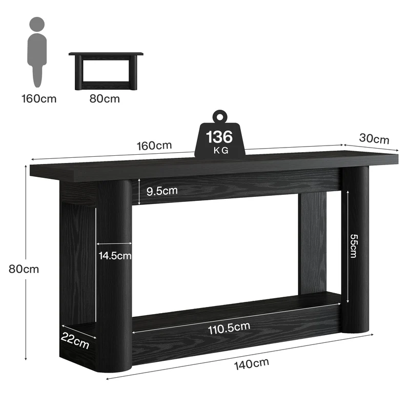 Tribesigns Table console de 160 cm, Table de canapé de ferme à 2 niveaux pour l'entrée