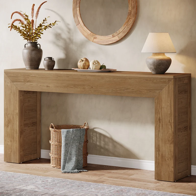 Tribesigns Table console étroite 160 cm, Table de couloir en bois derrière le canapé