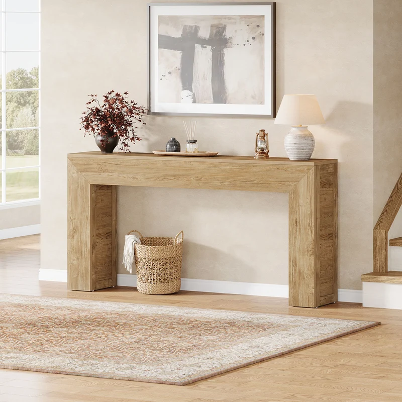 Tribesigns Table console étroite 160 cm, Table de couloir en bois derrière le canapé