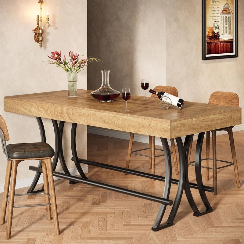 Tribesigns Table de bar et pub rectangulaire de 160 cm de haut avec repose-pieds en métal, Table à manger rectangulaire