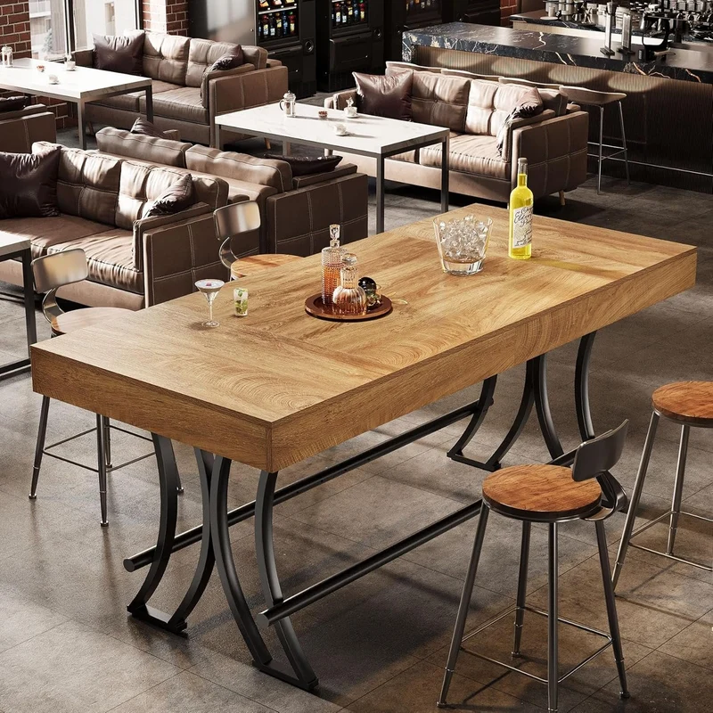Tribesigns Table de bar et pub rectangulaire de 160 cm de haut avec repose-pieds en métal, Table à manger rectangulaire