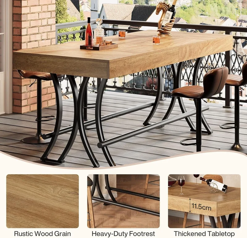 Tribesigns Table de bar et pub rectangulaire de 160 cm de haut avec repose-pieds en métal, Table à manger rectangulaire