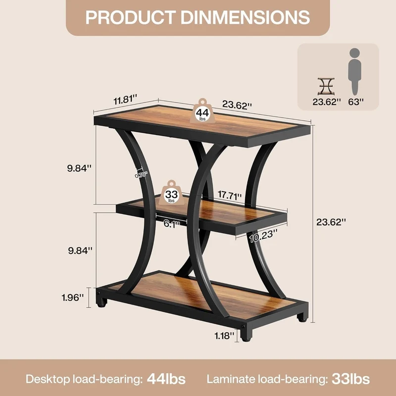 Tribesigns Table d'appoint avec espace de rangement, Table d'appoint à 3 niveaux avec design géométrique en métal