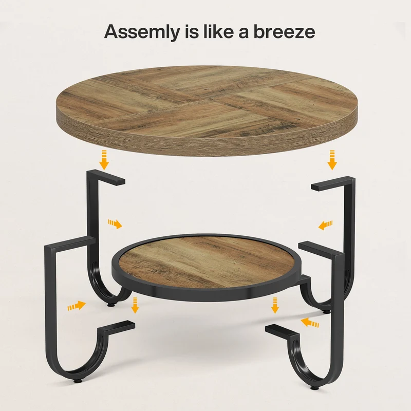 Table basse Tribesigns à deux niveaux, Table centrale de 79 cm avec étagère de rangement