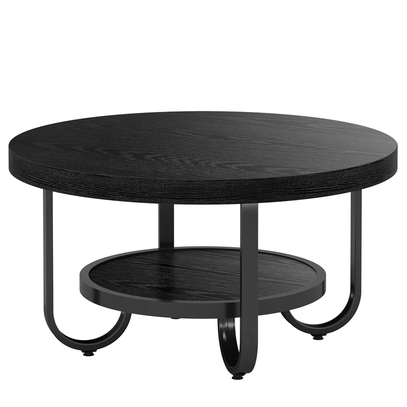 Table basse Tribesigns à deux niveaux, Table centrale de 79 cm avec étagère de rangement