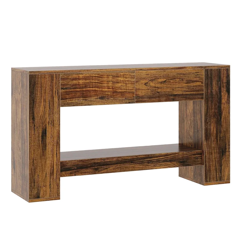 Tribesigns Console 140 cm, Table basse en bois à 2 niveaux avec 2 tiroirs