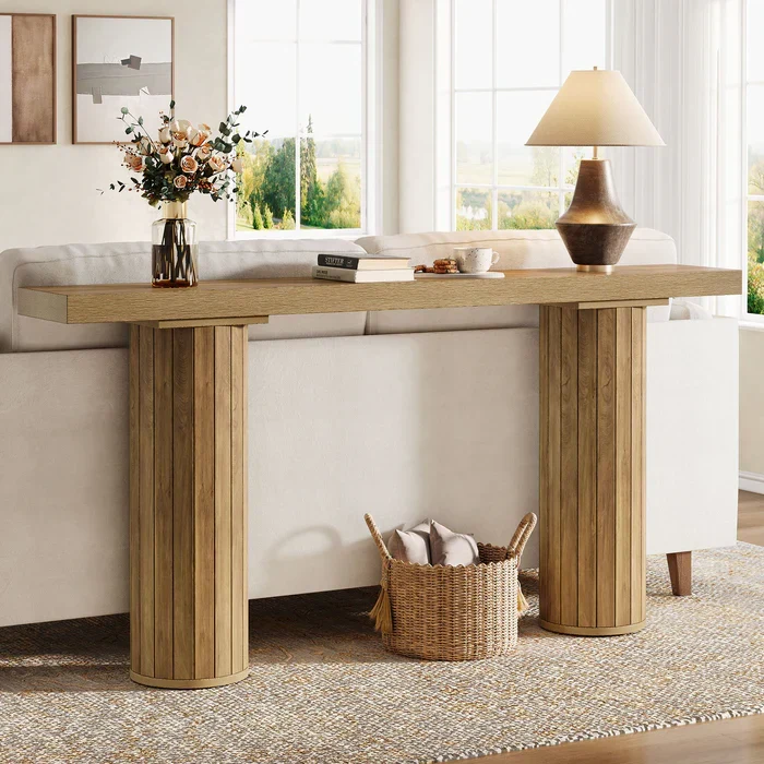 Tribesigns Table console de 160 cm, Table de canapé de style ferme avec pieds ronds