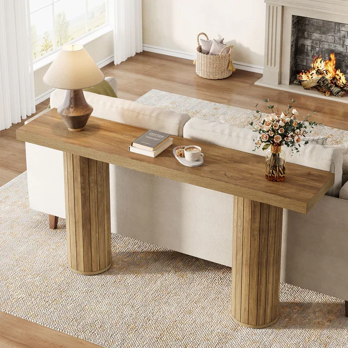 Tribesigns Table console de 160 cm, Table de canapé de style ferme avec pieds ronds