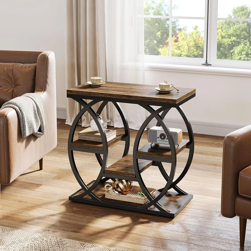 Tribesigns Table d'appoint avec 4 étagères, Table de chevet étroite avec espace de rangement
