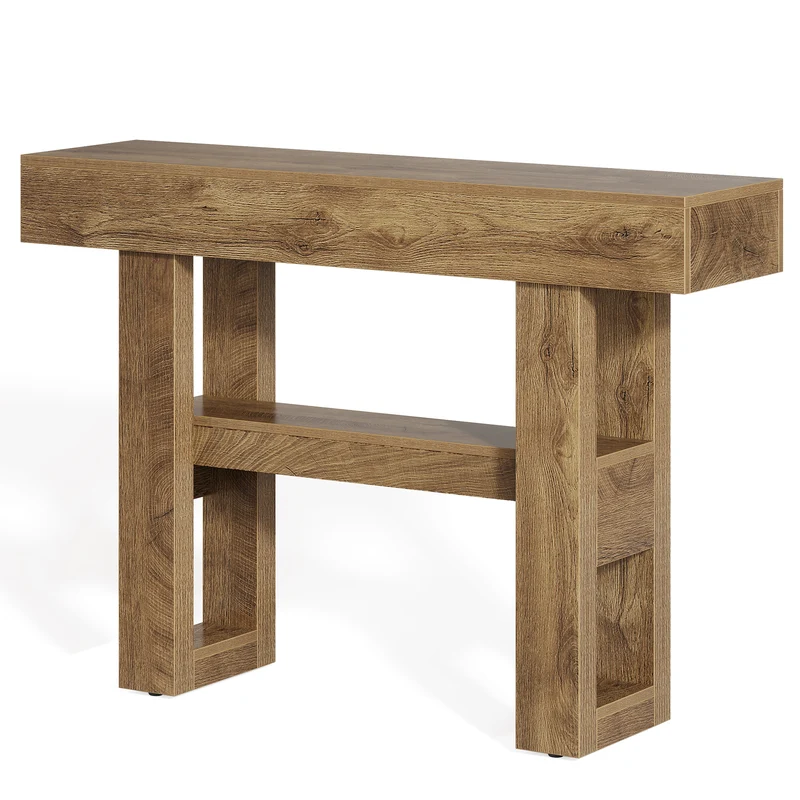 Tribesigns Farmhouse Table console étroite à 2 niveaux, Meuble d'entrée avec compartiments de rangement