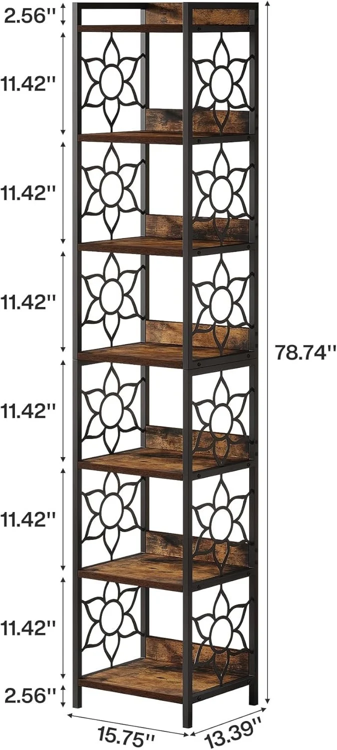 Tribesigns Étagère d'angle à 7 niveaux très haute étroite en bois avec cadre en métal pour salon